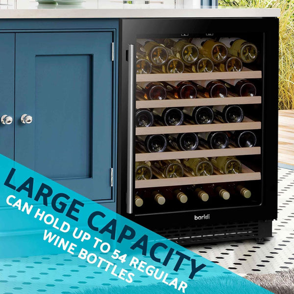 54 Bottle Wine Cellar Fridge with Digital Touch Screen Controls, 135L Capacity Cooler Cabinet, Black