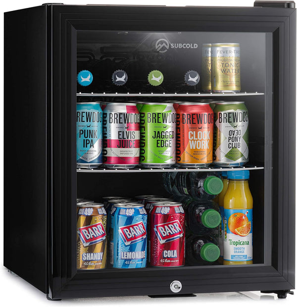 Mini Fridge Black 50L Beer, Wine & Drinks Fridge LED Light + Lock & Key Energy Efficient