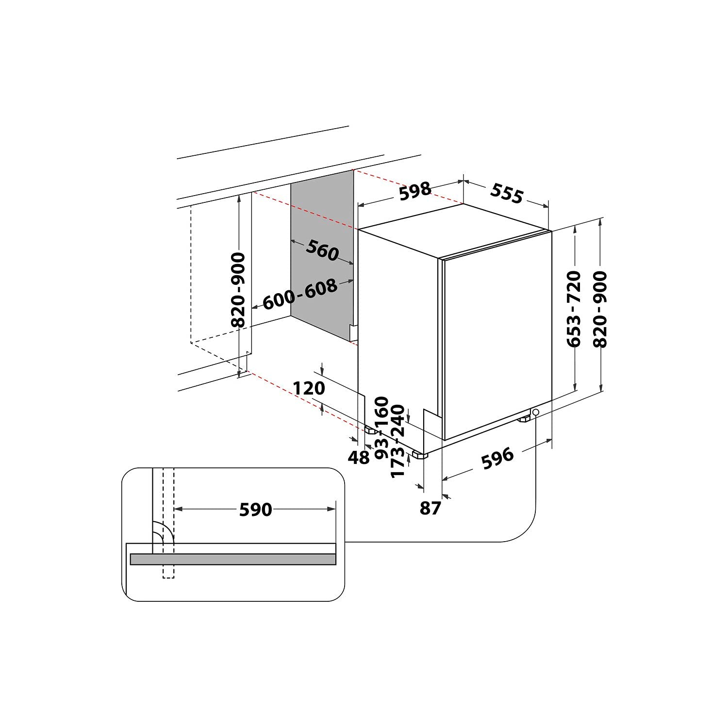 HIC 3B19 C UK Integrated Standard Dishwasher, 13 Place Settings, 5 Programs