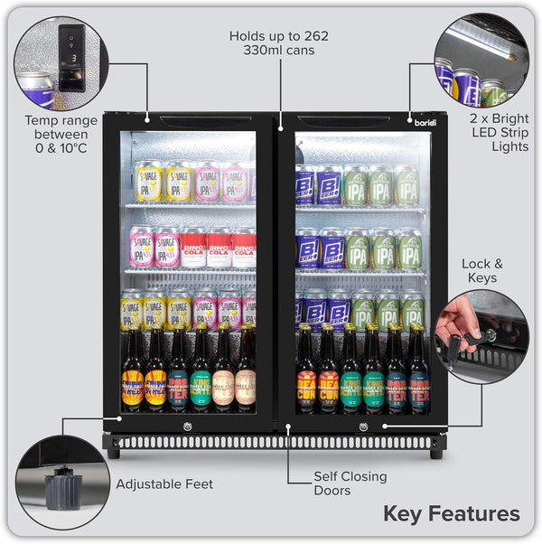 Back Bar Drinks Fridge with Hinged Double Door, 190L Capacity - DH272